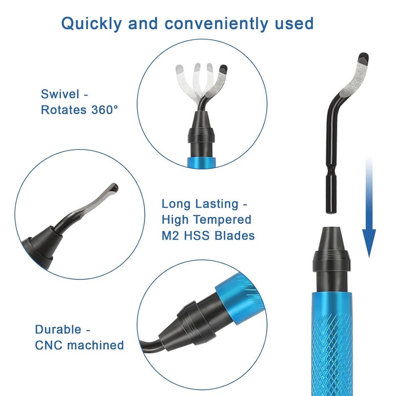 VASTOOLS Deburring Tool Kit,with 6Pcs Needle Files. 6-1/2" Metal Handle Chamfer Tool for Resin Aluminum Brass Plastic Pipes Tube Hole 3D Art with Extra 10 HSS Blades - Image 3